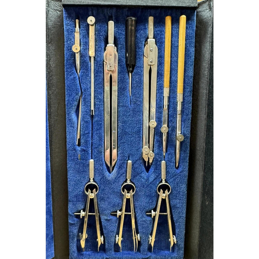 Vintage Charvos No. 414 Professional Drafting Set 11 Piece Made in USA Orig Case
